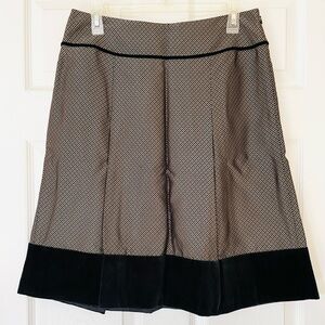 Ann Taylor | Metallic Silk-Blend Pleated Skirt | Bronze Diamond Print